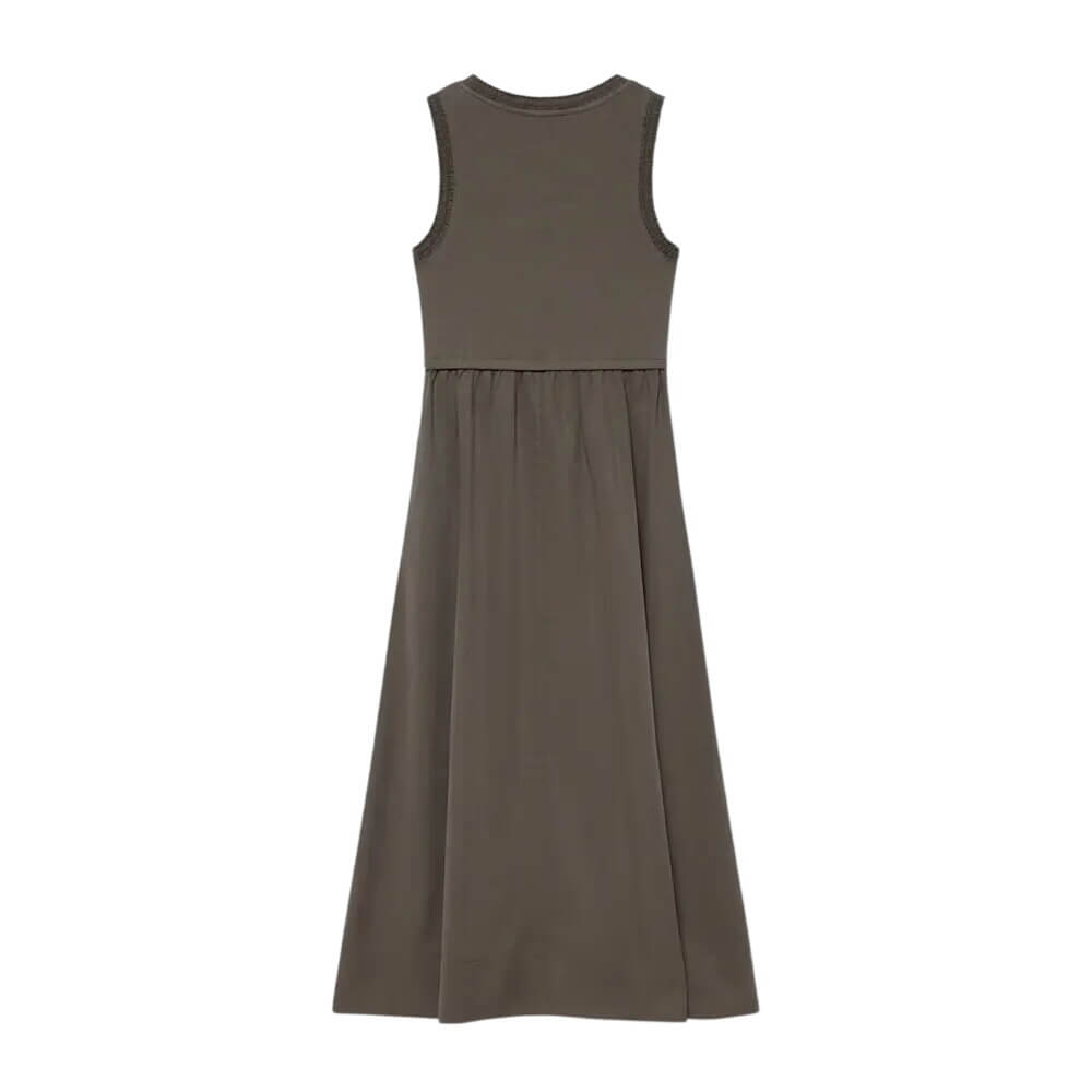 Mint Velvet Khaki Ruched Trim Cotton Midi Dress